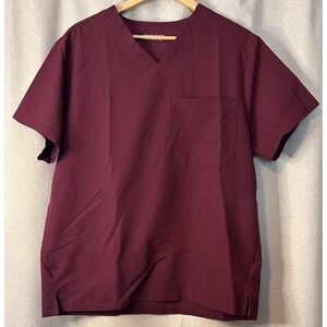 Mandala Men's Scrub Top Large Polyester V-Neck Short Sleeve Pocket Pullover